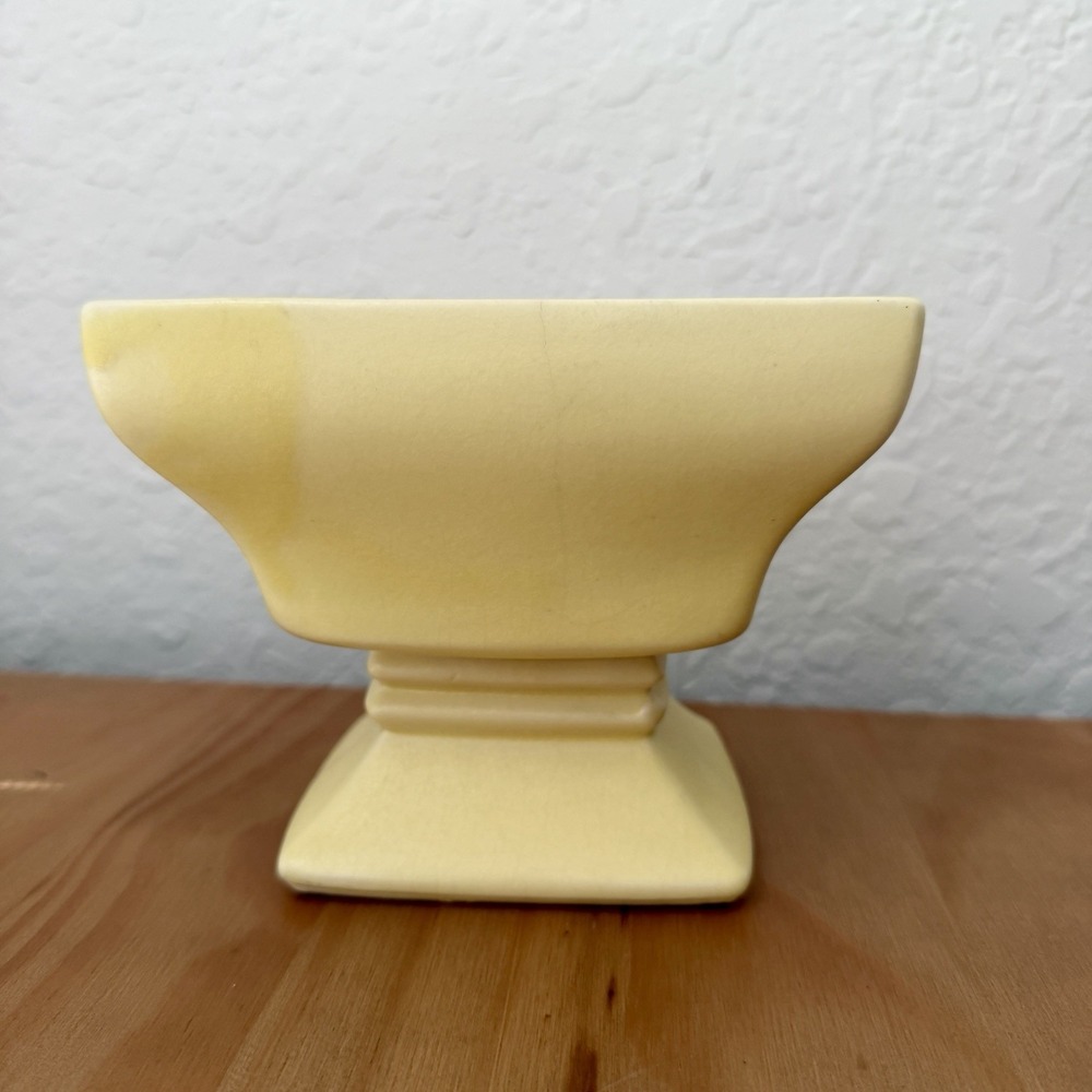 Vtg 1950s McCoy Pottery Pedestal Vase Pot #325 Yellow *FLAW READ* MCM